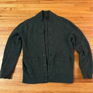 J. Crew Mens Green Lambswool Bomber Cardigan Size M